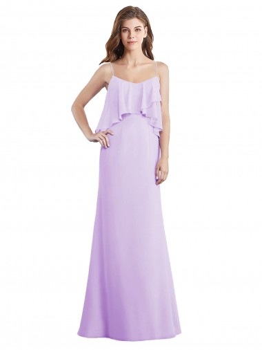 Shop Scoop Neck Long Chiffon Bridesmaid Dress with Cross Over Neckline Flounce Geelong