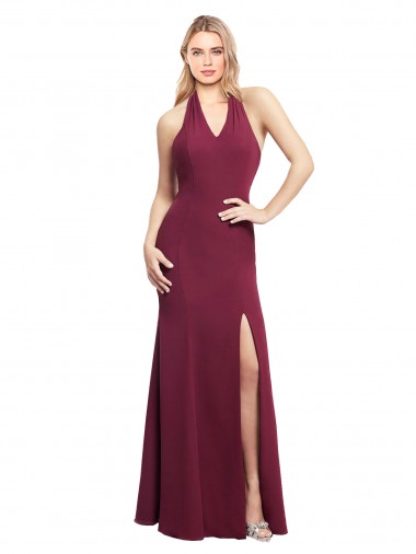 Shop Chiffon Mermaid Bridesmaid Dress with Back Tie Halter Straps and Side Slit Geelong