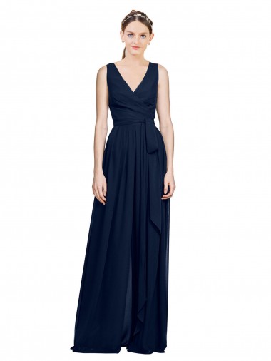 V-Neck Ruched Chiffon Bridesmaid Dress with Waistband Geelong