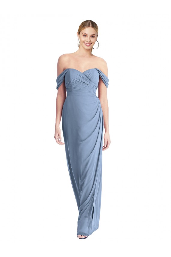 Shop Full Length Draped Off the Shoulder Maxi Bridesmaid Dress with Shirred Streamer Geelong