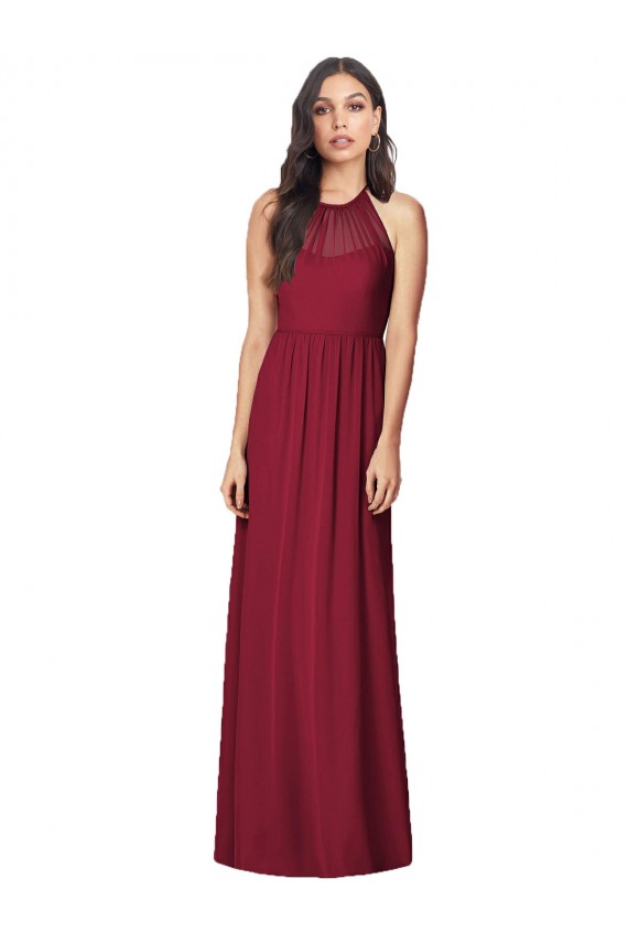 Shop Halter Neck Full-Length Shirred Chiffon Bridesmaid Dress Geelong