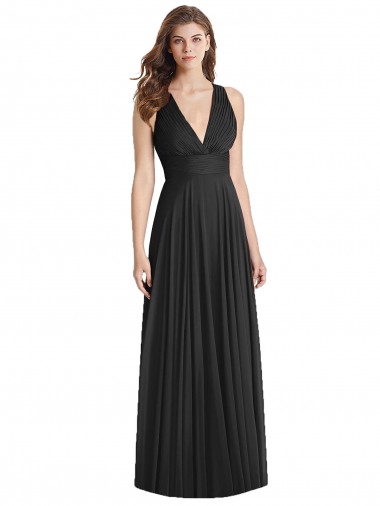 Shop Full Length V-Neck Chiffon Bridesmaid Dress with Wide Criss Cross Straps Geelong