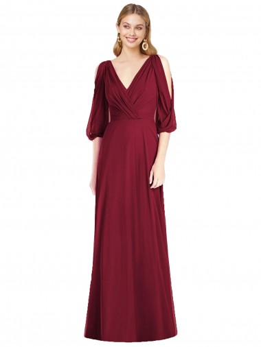 Shop Draped V-Neck Bell Sleeves V-Back Chiffon Bridesmaid Dress Geelong