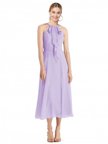Midi Length Halter Plunging V-Back Chiffon Bridesmaid Dress / Cocktail Dress Geelong