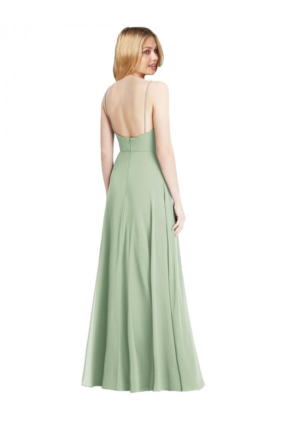 Shop Sleek Spaghetti Straps Low Back Square Neck Maxi Formal Chiffon Bridesmaid Dress Geelong