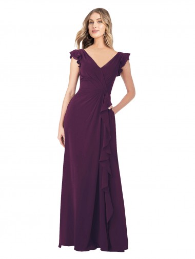 Shop Ruffle Cap Sleeves Long Chiffon Bridesmaid Dress Geelong