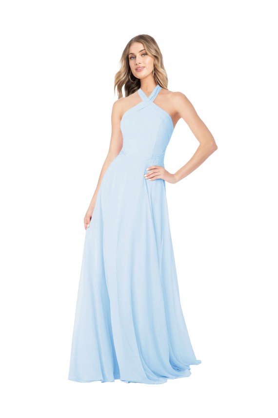 Criss Cross High Neck Halter Chiffon Bridesmaid Dress Geelong