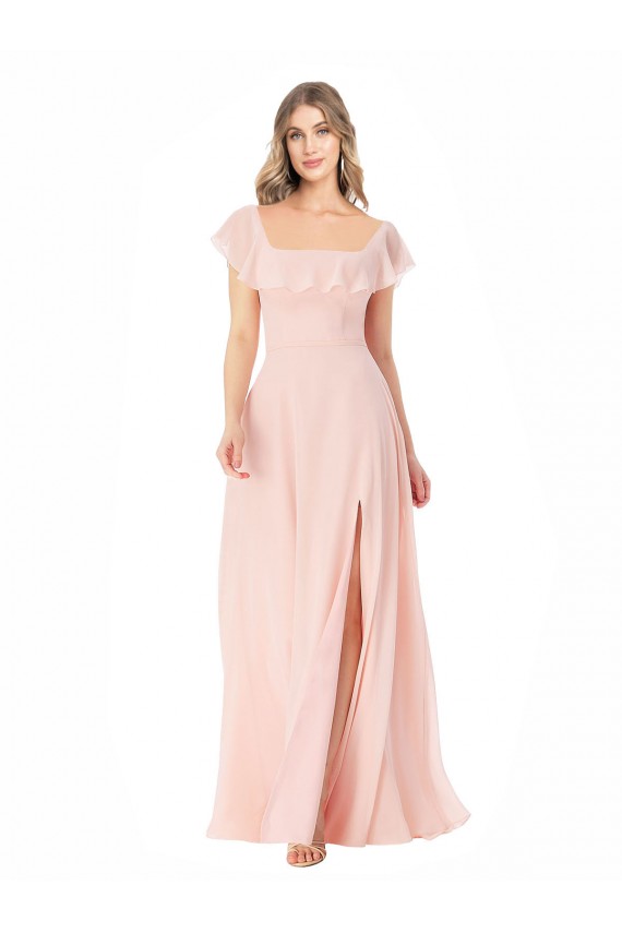 Shop Flutter Cap Sleeves Square Neck Ruffle Chiffon Bridesmaid Dress Geelong