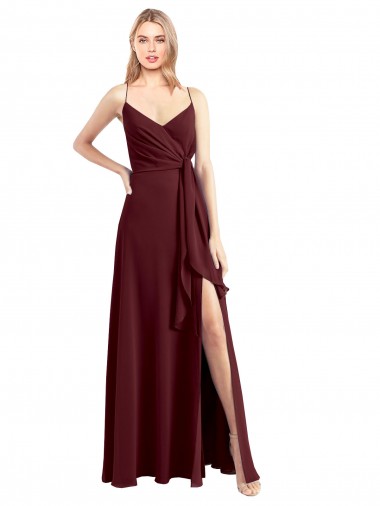 Shop Spaghetti Straps V-Neck Long Chiffon Bridesmaid Dress with Side Slit Geelong