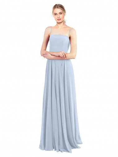 Shop Luxe Chiffon Straight Neckline Long Chiffon Bridesmaid Dress with Skinny Straps Geelong