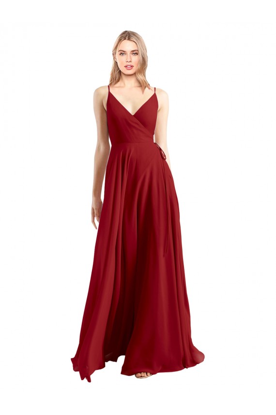 A-Line Spaghetti Straps V-Neckline Chiffon Bridesmaid Dress Open Back Geelong