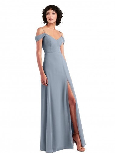Shop Off the Shoulder Folded Sleeve Long Chiffon Bridesmaid Dress with High Side Slit Geelong