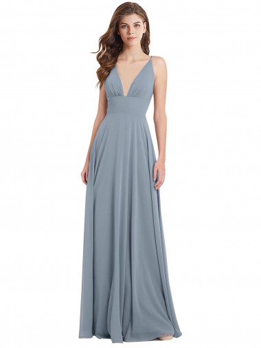 Fitted V-Neckline Long Chiffon Bridesmaid Dress with V-Back Geelong