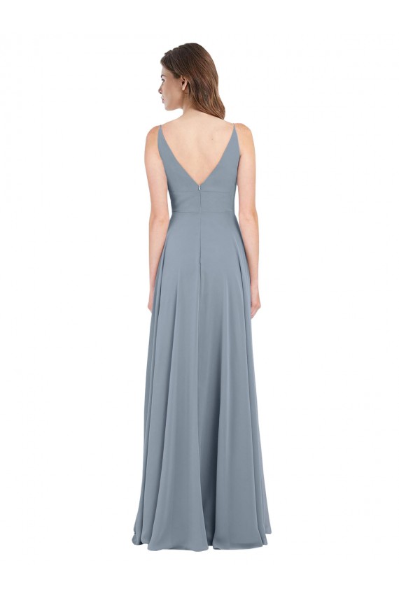 Shop Fitted V-Neckline Long Chiffon Bridesmaid Dress with V-Back Geelong