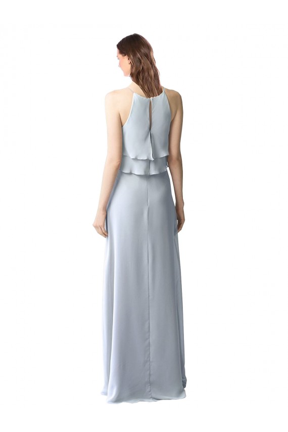 High Narrow Neck Long Chiffon Bridesmaid Dress with Tiered Ruffles Geelong