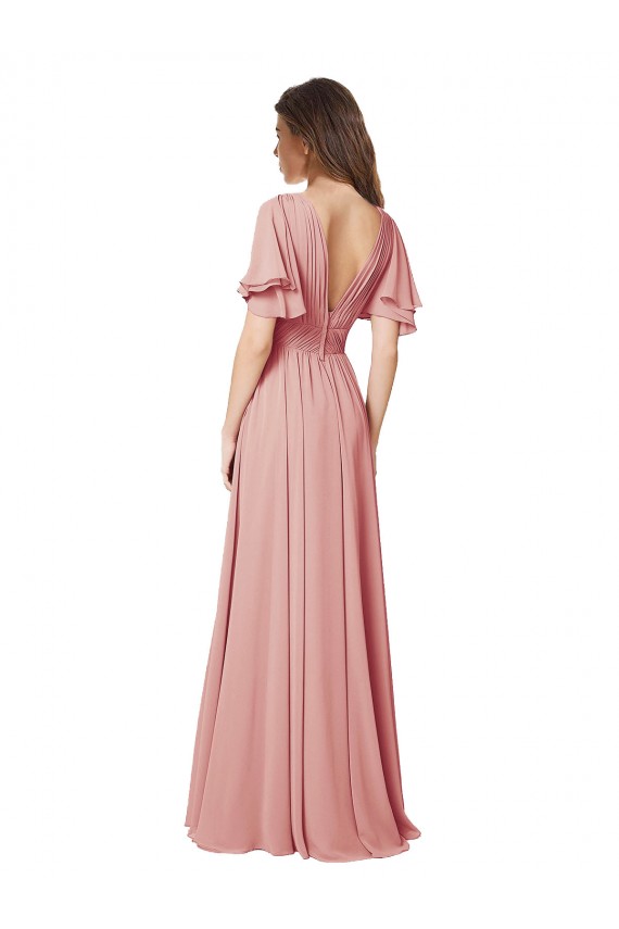 Shop Flutter Sleeves Plunging V-Neck Boho Chiffon Bridesmaid Dress Geelong