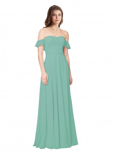 Shop Flounce Sleeves Off the Shoulder Long Chiffon Bridesmaid Dress Geelong