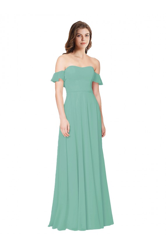 Shop Flounce Sleeves Off the Shoulder Long Chiffon Bridesmaid Dress Geelong