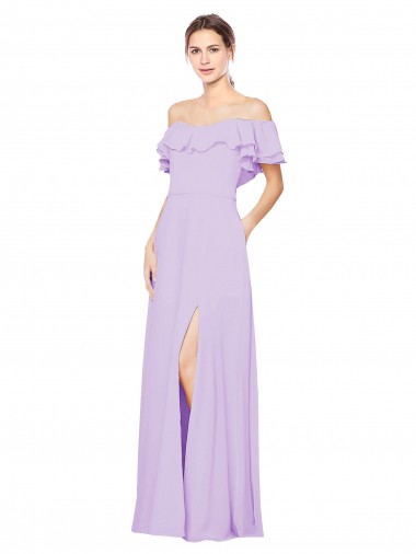Shop Ruffled Off the Shoulder Long Chiffon Bridesmaid Dress with Slit Geelong