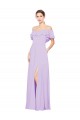 Shop Ruffled Off the Shoulder Long Chiffon Bridesmaid Dress with Slit Geelong