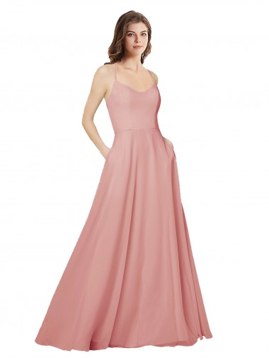 Shop Open Back Wide Tie Band Long Chiffon Bridesmaid Dress with Pockets Geelong