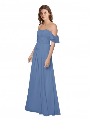 Shop Flutter Sleeves Scoop Neck Off the Shoulder Long Chiffon Bridesmaid Dress Geelong