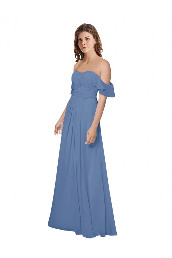 Flutter Sleeves Scoop Neck Off the Shoulder Long Chiffon Bridesmaid Dress Geelong