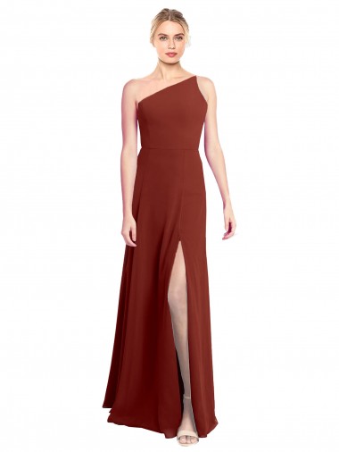 Shop Fit and Flare One Shoulder Long Chiffon Bridesmaid Dress with High Slit Geelong