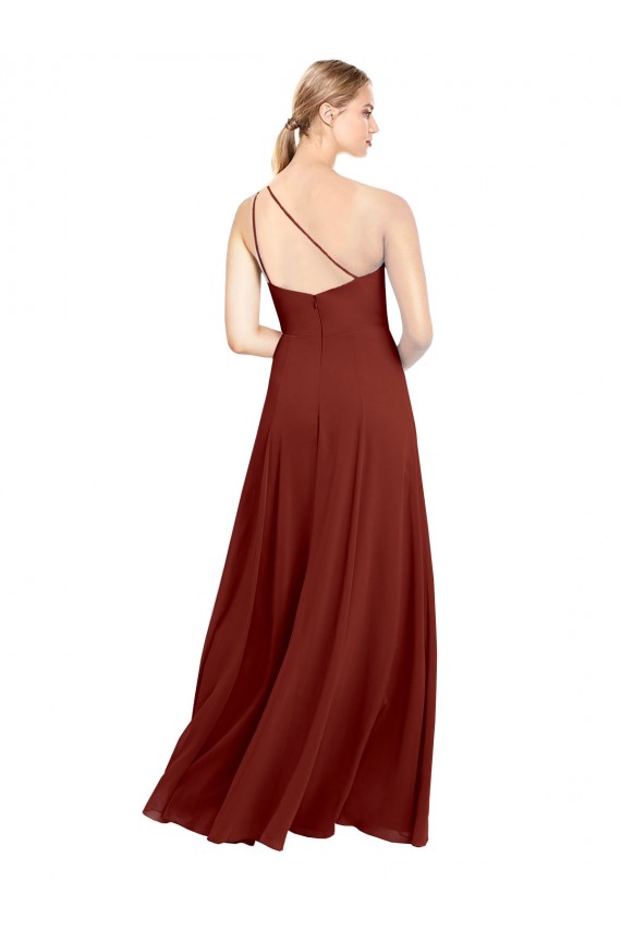 Shop Fit and Flare One Shoulder Long Chiffon Bridesmaid Dress with High Slit Geelong