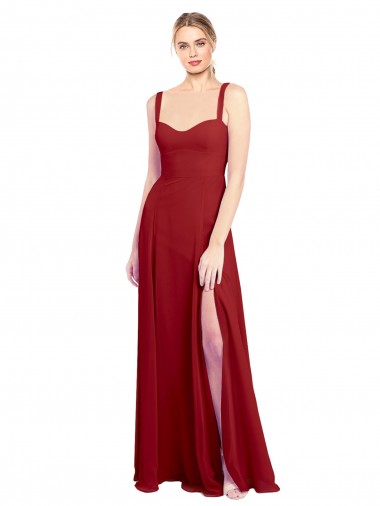 Sweetheart Neckline Long Chiffon Bridesmaid Dress with Side Slit and Wide Straps Geelong