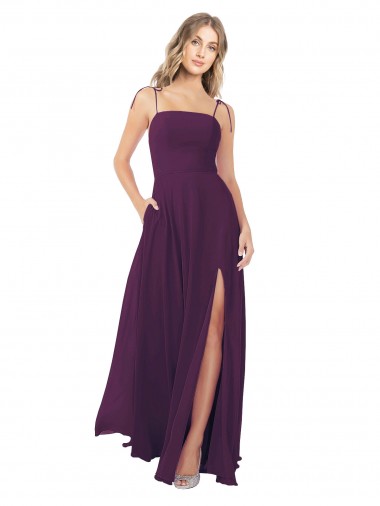 Shop Chiffon Bridesmaid Dress with Front Slit and Keyhole Back Geelong