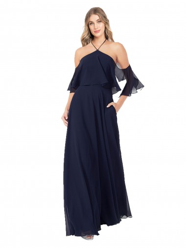 Shop Halter Neck Cold Shoulder Flutter Sleeves Bridesmaid Dress Geelong