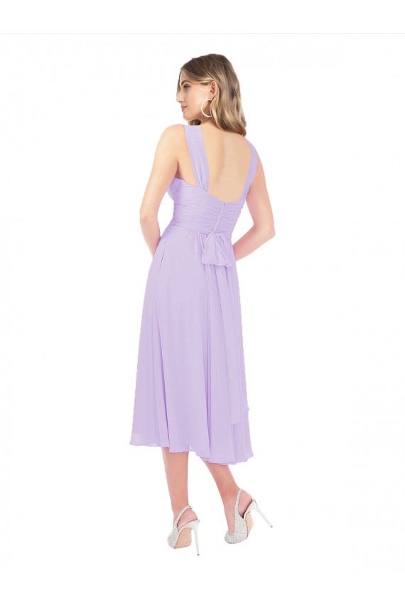 Draped Midi Length Chiffon Cocktail Bridesmaid Dress with Ruched Bodice Geelong