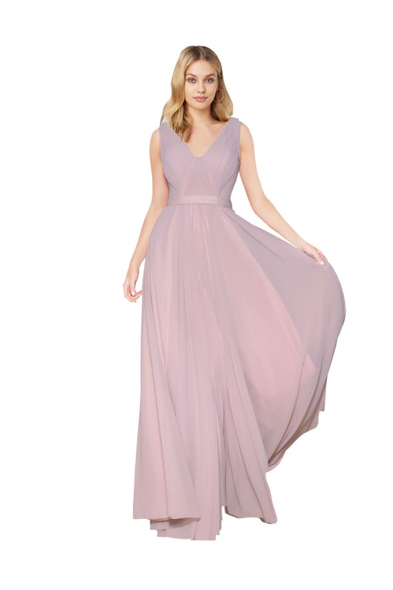 Draped V-Neck Long Chiffon Bridesmaid Dress / Formal Prom Dress with Shirred Bodice Geelong