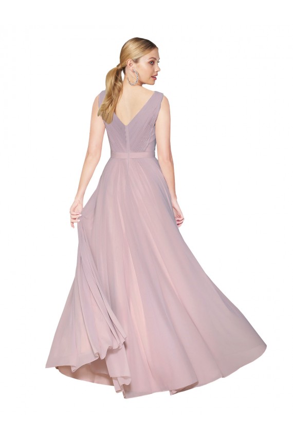 Draped V-Neck Long Chiffon Bridesmaid Dress / Formal Prom Dress with Shirred Bodice Geelong