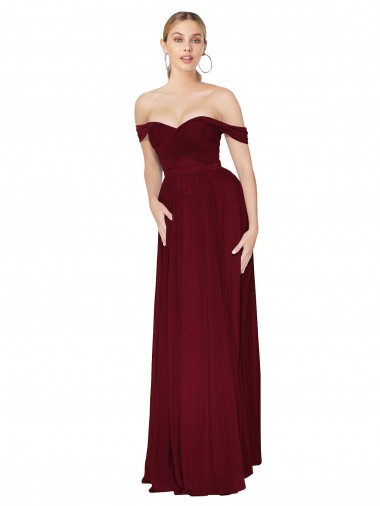Shop Shirred Sweetheat Neckline Off the Shoulder Long Chiffon Bridesmaid Dress / Formal Prom Dress Geelong