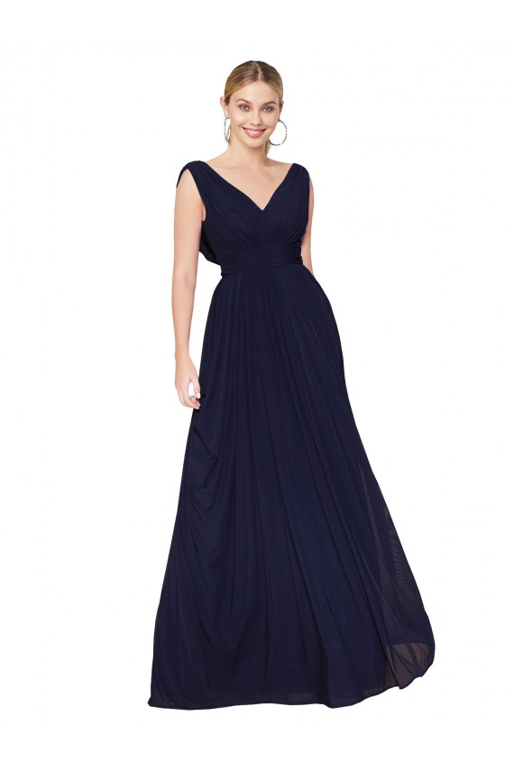 Draped Long V-Neck Floor Length Chiffon Bridesmaid Dress / Formal Prom Dress Geelong