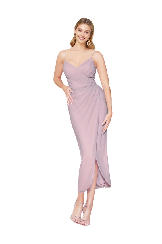 Shop Short Knee Length Chiffon Wrap Bridesmaid Dress / Cocktail Prom Dress with Straps Geelong