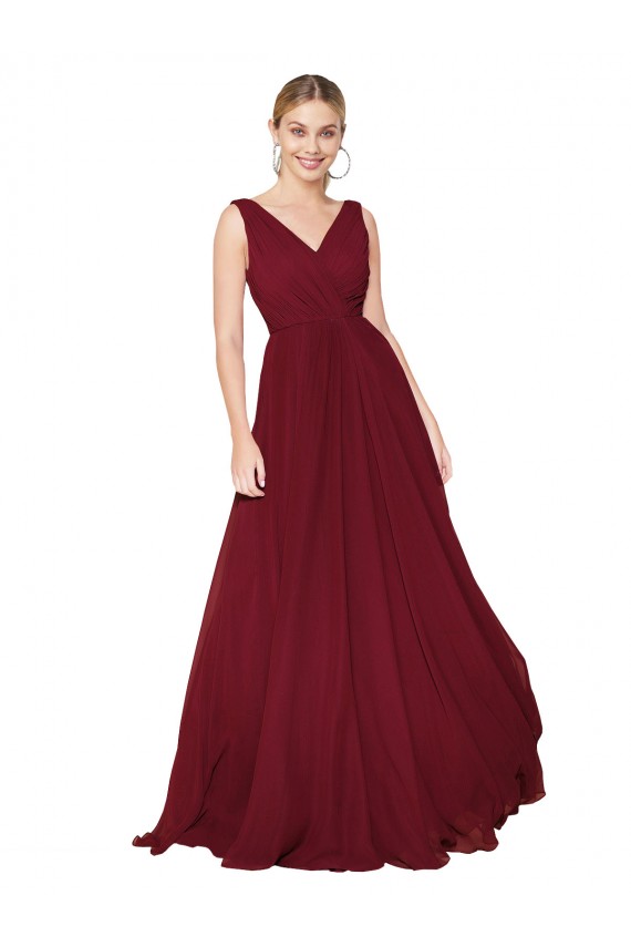 Draped A-Line V-Neck Floor Length Chiffon Bridesmaid Dress / Formal Prom Dress Geelong