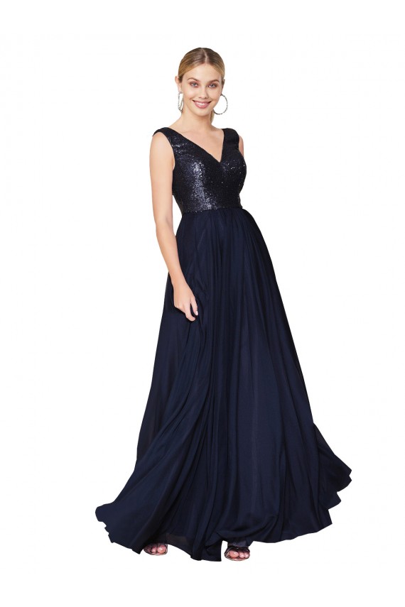 Shop High Neck V-Neck Long Chiffon Bridesmaid Dress / Prom Dress with Sequin Top Geelong