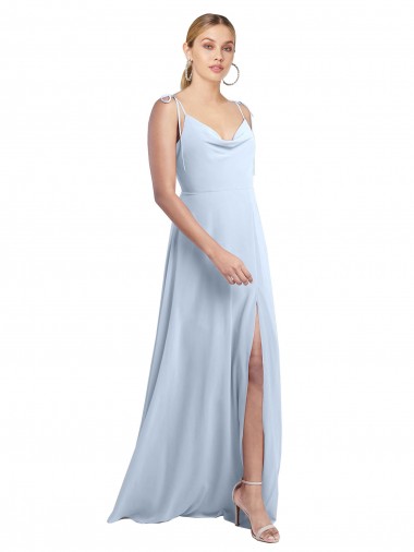 Shop Draped Cowl Neck Tied Straps Long Chiffon Bridesmaid Dress with Slit Geelong