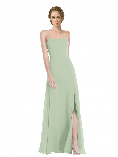 Shop Scoop Neck Tie Strap Maxi Bridesmaid Dress with Front Slit Geelong