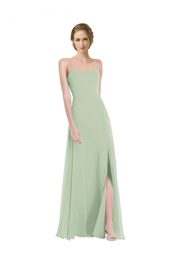 Scoop Neck Tie Strap Maxi Bridesmaid Dress with Front Slit Geelong