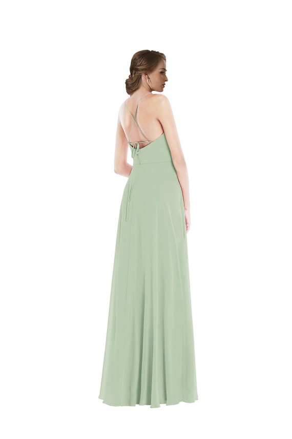 Scoop Neck Tie Strap Maxi Bridesmaid Dress with Front Slit Geelong