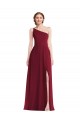 One Shoulder Chiffon Maxi Bridesmaid Dress with Shirred Front Slit Geelong