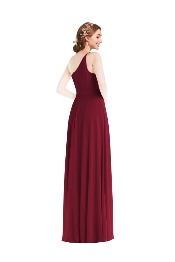 One Shoulder Chiffon Maxi Bridesmaid Dress with Shirred Front Slit Geelong