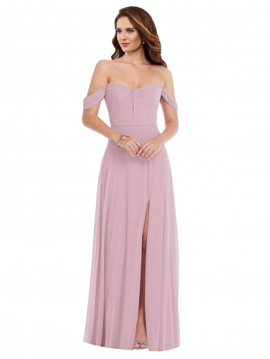 Shop Off the Shoulder Draped Sleeve Maxi Bridesmaid Dress with Front Slit Geelong
