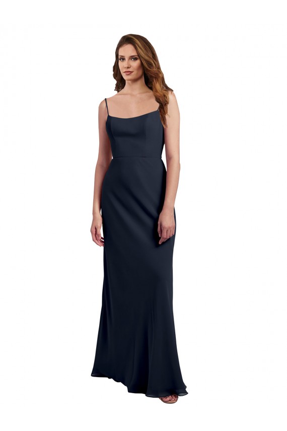 Shop Scoop Neck Long Chiffon Open Back Bridesmaid Dress with Spaghetti Straps Geelong