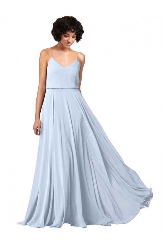 Shop V-Neck Blouson Waist Long Chiffon Bridesmaid Dress with Straps Geelong