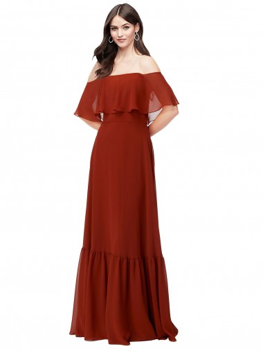 Shop Off the Shoulder Ruffle Chiffon Bridesmaid Dress Geelong